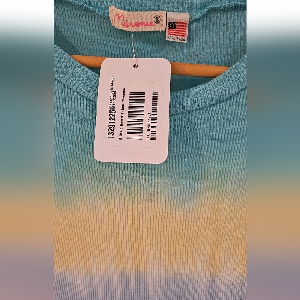 Anthropologie - NEW Maronie Tie Dye Knit Pullover T-Shirt Blue Ribbed Top​​​ - Picture 5 of 8